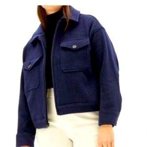 Everlane cropped navy wool jacket size M